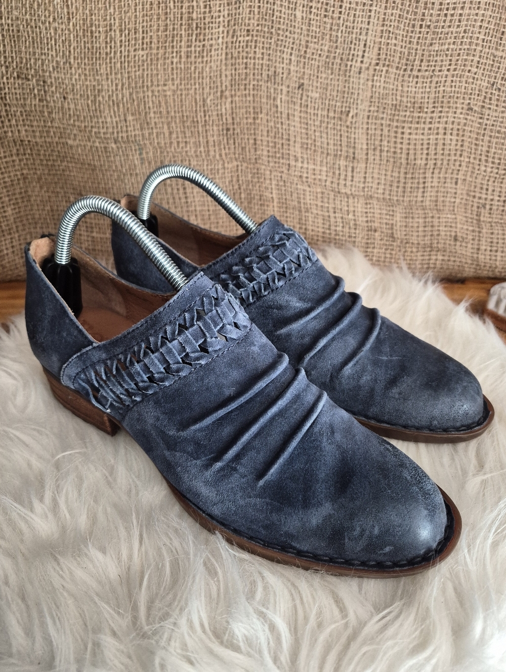 Born Womens F36204 Katharina Suede Slip-On Loafers Distressed Navy 9M